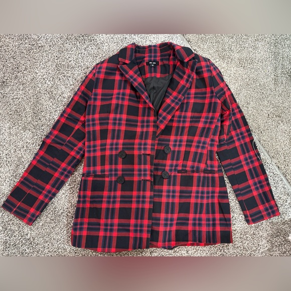 Saint + Sofia plaid organic cotton blazer, women's size 8 - Picture 6 of 10